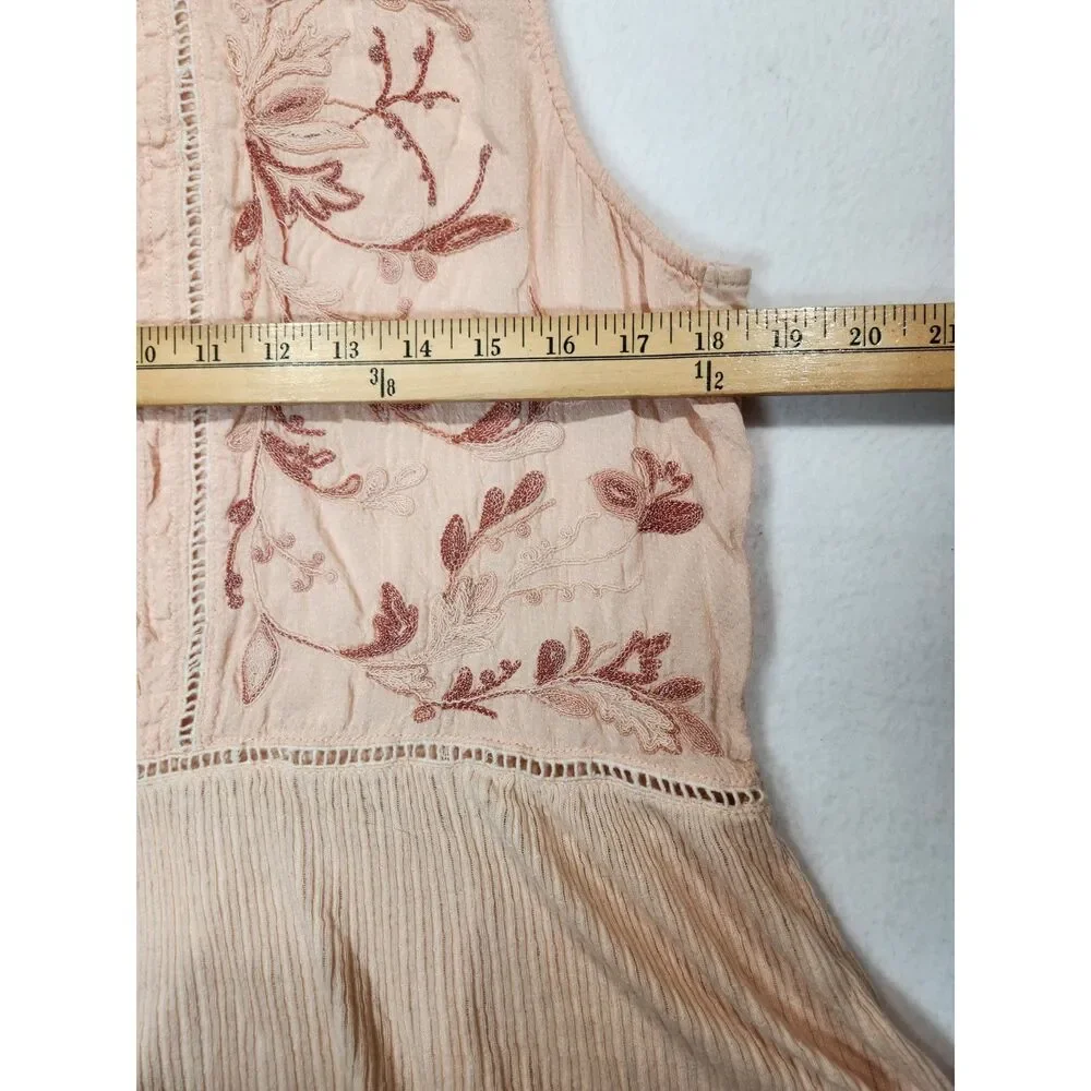 Lucky Brand Embroidered Peplum Tank Top Blush Pink Boho Pintuck Sleeveless XL